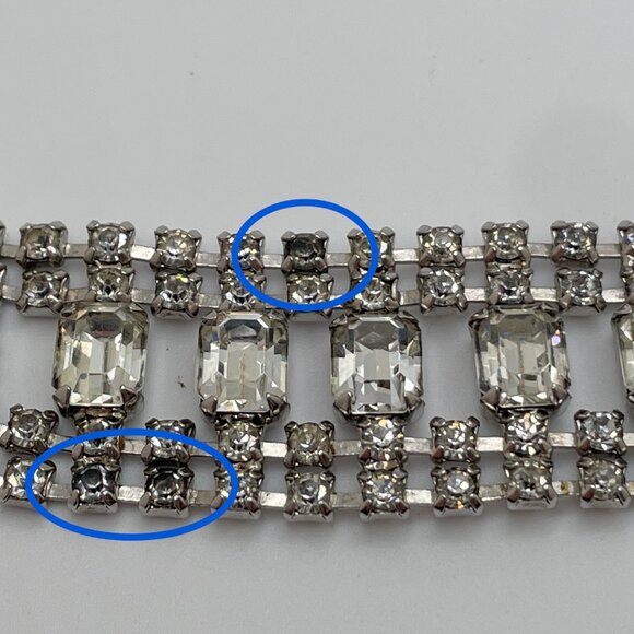 Vintage CORO RHINESTONE Bracelet Big Chunky Thick Large Emerald Cut Silver Tone - Picture 7 of 12